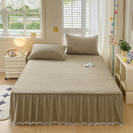 91家纺网 家纺一手货源 找家纺 （总）恩和家纺 2024新款米粒纹亲肤夹棉蕾丝床笠款床裙