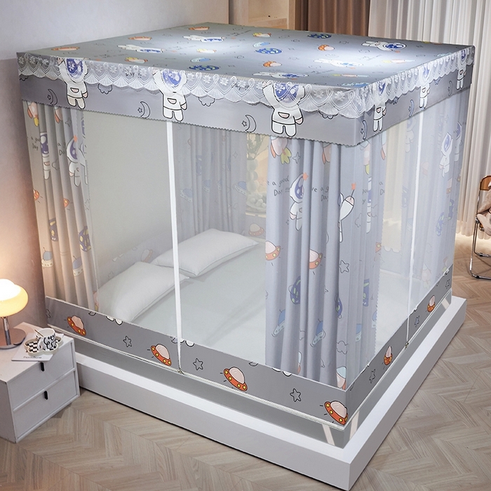 91家纺网 家纺一手货源 找家纺 显高蚊帐2025新款坐床遮光防尘坐床回底遮光蚊帐系列 漫步太空