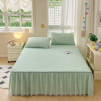 91家纺网 家纺一手货源 找家纺 （总）恩和家纺 2024新款米粒纹亲肤夹棉蕾丝床笠款床裙