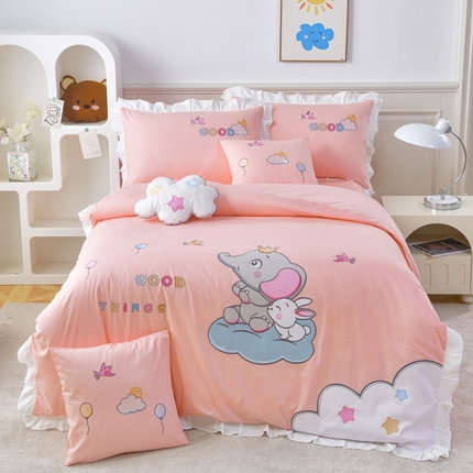 佳梦家纺 2024新款40支全棉高端贴布绣卡通四件套 大象