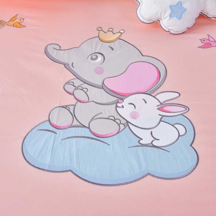 91家纺网 家纺一手货源 找家纺 佳梦家纺 2024新款40支全棉高端贴布绣卡通四件套 大象