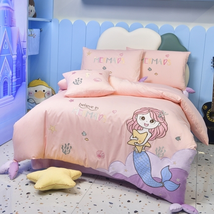佳梦家纺 2024新款40支全棉高端贴布绣卡通四件套 美人鱼