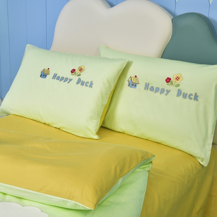 91家纺网 家纺一手货源 找家纺 佳梦家纺 2024新款40支全棉轻熟贴布绣卡通四套件 春游鸭