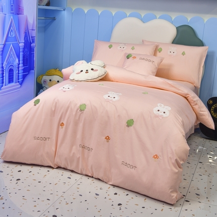 佳梦家纺 2024新款40支全棉轻熟贴布绣卡通四套件 萌萌兔
