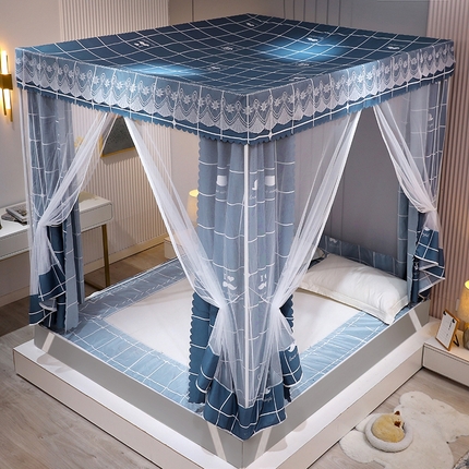 91家纺网 家纺一手货源 找家纺 显高蚊帐2025新款坐床遮光防尘坐床回底遮光蚊帐系列 蓝花免