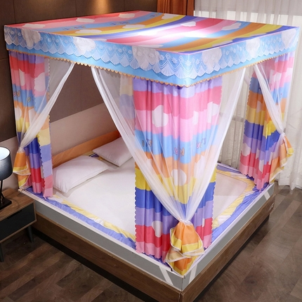 91家纺网 家纺一手货源 找家纺 显高蚊帐2025新款坐床遮光防尘坐床回底遮光蚊帐系列 蓝花免