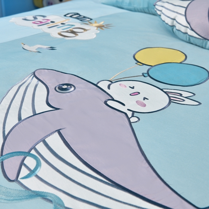 91家纺网 家纺一手货源 找家纺 佳梦家纺 2024新款40支全棉高端贴布绣卡通四件套 鲸鱼