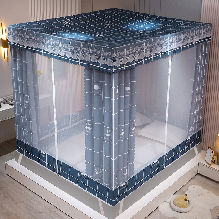 91家纺网 家纺一手货源 找家纺 显高蚊帐2025新款坐床遮光防尘坐床回底遮光蚊帐系列 时尚方格