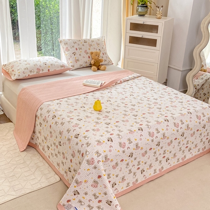 91家纺网 家纺一手货源 找家纺 （总）芷凡家纺 2024新款水洗双层纱夹棉单床盖防滑夹棉床单