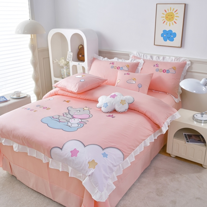 91家纺网 家纺一手货源 找家纺 佳梦家纺 2024新款40支全棉高端贴布绣卡通四件套 大象