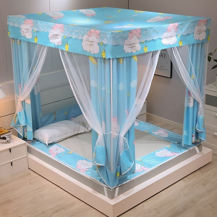 91家纺网 家纺一手货源 找家纺 显高蚊帐2025新款坐床遮光防尘坐床回底遮光蚊帐系列 蓝花免