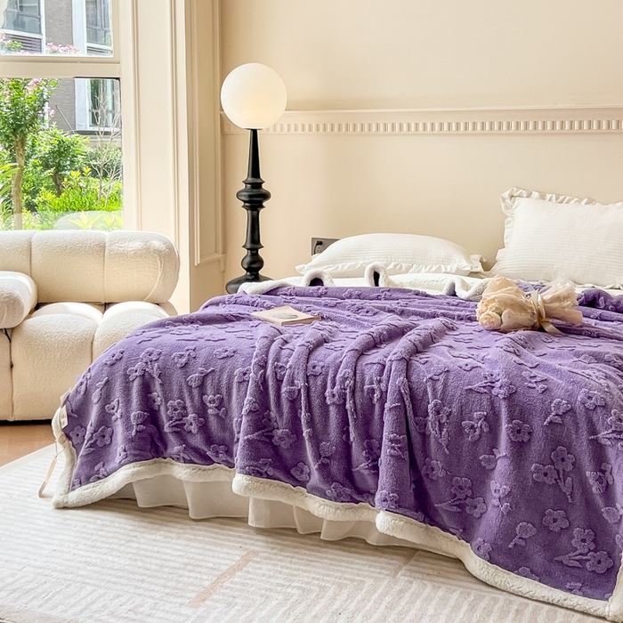 91家纺网 家纺一手货源 找家纺 呗旺鹿 2024新款多巴胺双面塔肤绒高克重盖毯（特价款） 花岛