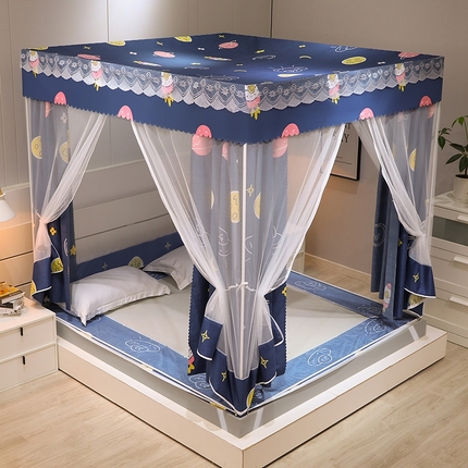 91家纺网 家纺一手货源 找家纺 显高蚊帐2025新款坐床遮光防尘坐床回底遮光蚊帐系列 蓝花免