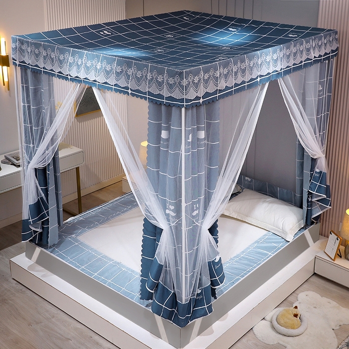 91家纺网 家纺一手货源 找家纺 显高蚊帐2025新款坐床遮光防尘坐床回底遮光蚊帐系列 时尚方格