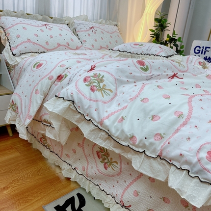 91家纺网 家纺一手货源 找家纺 （总）暖居 2024新款韩系泡泡点棉花砂洗被套砂洗棉花床盖四件套