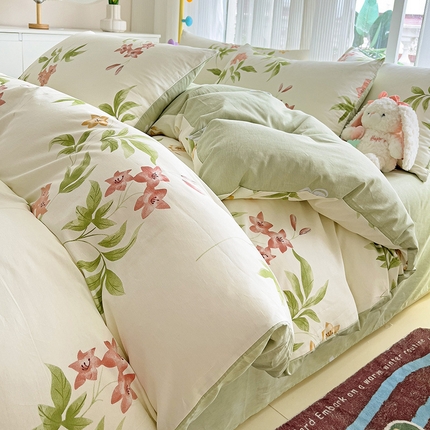 91家纺网 家纺一手货源 找家纺 优选良品 2025直播爆款全棉12868印花四件套纯棉学生三件套床笠 清莹花香