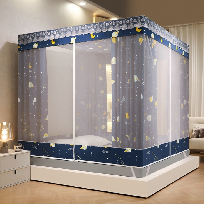 91家纺网 家纺一手货源 找家纺 显高蚊帐2025新款坐床遮光防尘坐床回底遮光蚊帐系列 浪漫星空