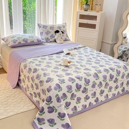 91家纺网 家纺一手货源 找家纺 （总）芷凡家纺 2024新款水洗双层纱夹棉单床盖防滑夹棉床单