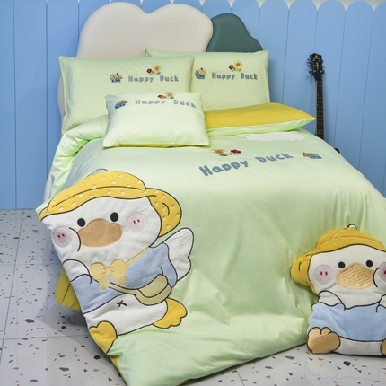 佳梦家纺 2024新款40支全棉轻熟贴布绣卡通四套件 春游鸭