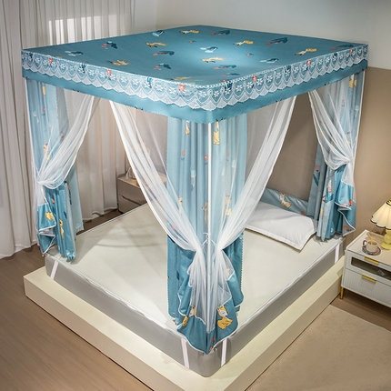 91家纺网 家纺一手货源 找家纺 显高蚊帐2025新款坐床遮光防尘坐床回底遮光蚊帐系列 蓝花免
