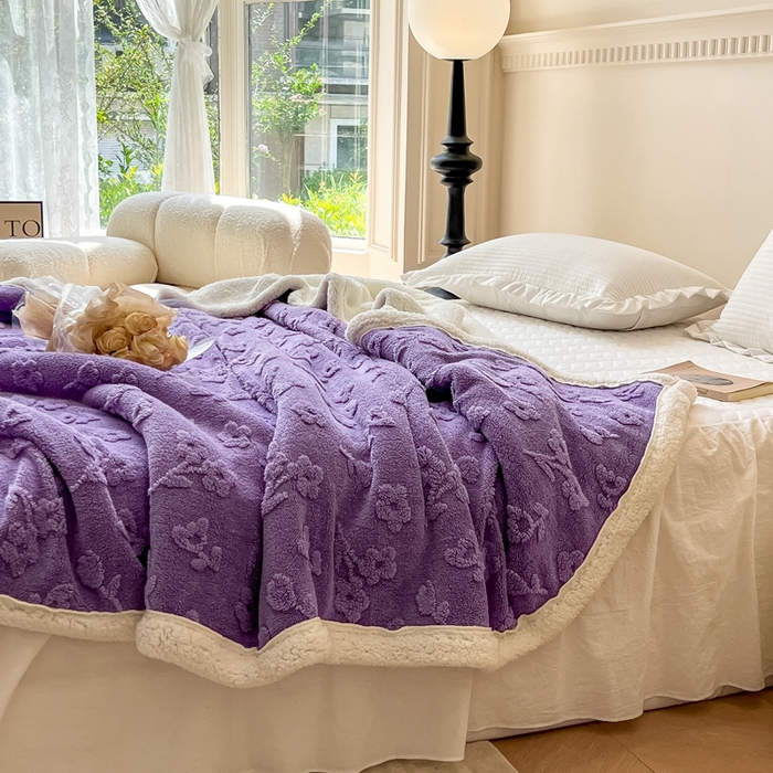 91家纺网 家纺一手货源 找家纺 呗旺鹿 2024新款多巴胺双面塔肤绒高克重盖毯（特价款） 花岛