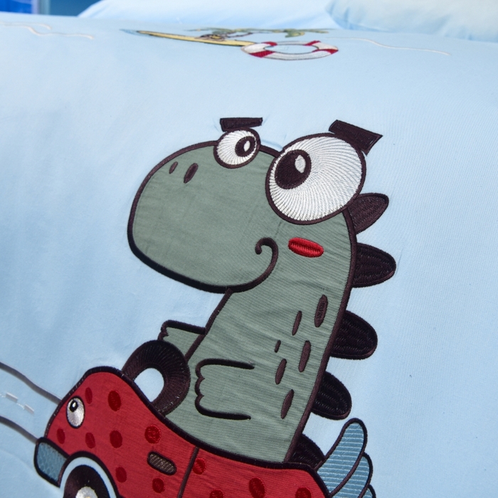 91家纺网 家纺一手货源 找家纺 佳梦家纺 2024新款40支全棉高端贴布绣卡通四件套 恐龙