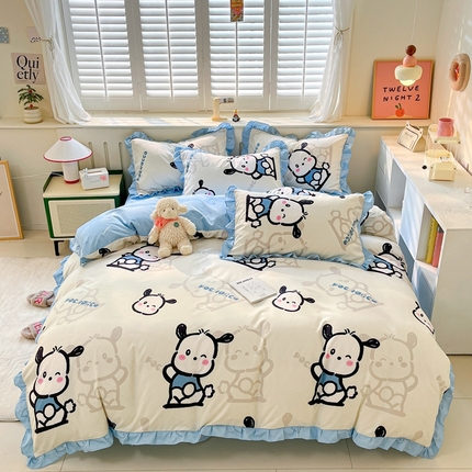 上尚居 2024直播爆款卡通小清新韩版花边公主风水洗棉磨毛四件套 帕恰狗