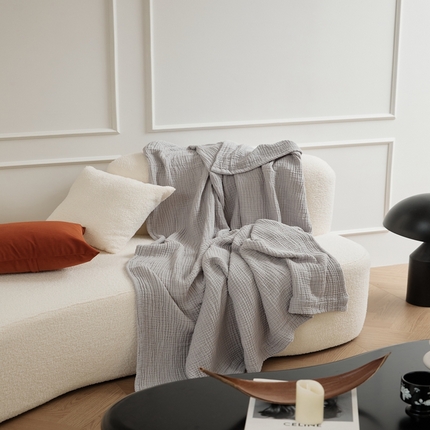 91家纺网 家纺一手货源 找家纺 （总）EH家居 2024新款纯棉四层皱皱纱毯盖毯休闲毯