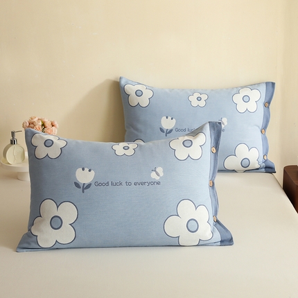 91家纺网 家纺一手货源 找家纺 悦然 2024新款全棉纱布枕套 花悦-蓝