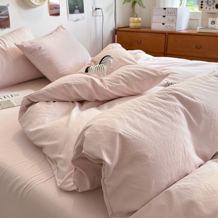 91家纺网 家纺一手货源 找家纺 沐芷 2024新款超柔105g纯色水洗棉四件套-柔雅系列 柔雅-纯粉玉