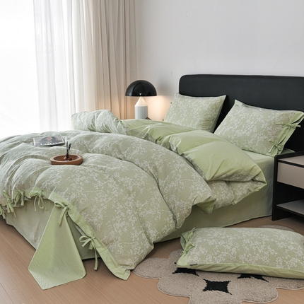 娜娜 2024新款全棉双层纱大提花四件套 栀子花-浅绿