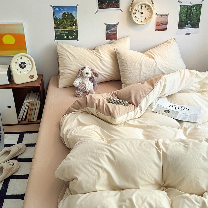 91家纺网 家纺一手货源 找家纺 沐芷 2024新款超柔105g纯色水洗棉四件套-柔雅系列 柔雅-杏色奶茶