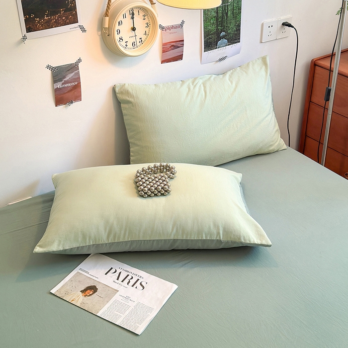 91家纺网 家纺一手货源 找家纺 沐芷 2024新款超柔105g纯色水洗棉四件套-柔雅系列 柔雅-草绿果绿