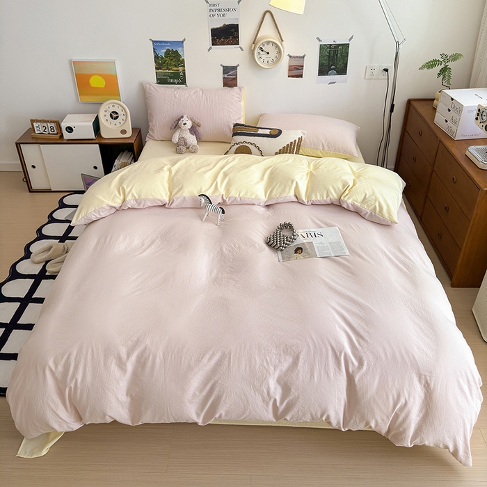 91家纺网 家纺一手货源 找家纺 沐芷 2024新款超柔105g纯色水洗棉四件套-柔雅系列 柔雅-粉玉芝士