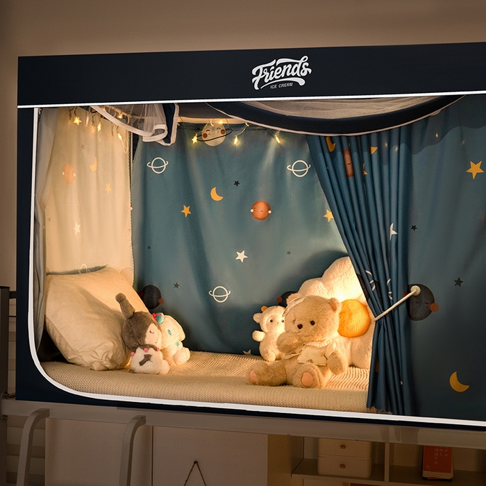 91家纺网 家纺一手货源 找家纺 爱上家居 2024新款强遮光防蚊学生宿舍蚊帐 星星月亮