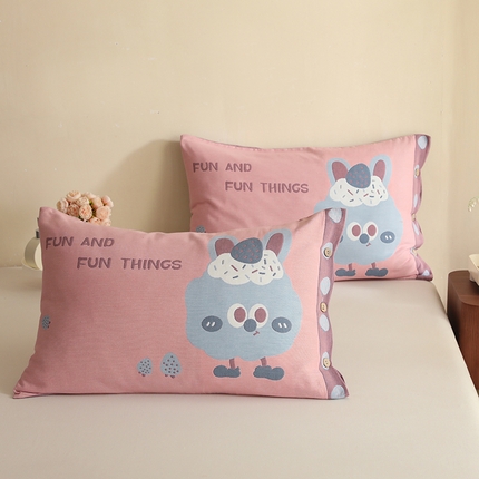 91家纺网 家纺一手货源 找家纺 悦然 2024新款全棉纱布枕套 豆豆奇