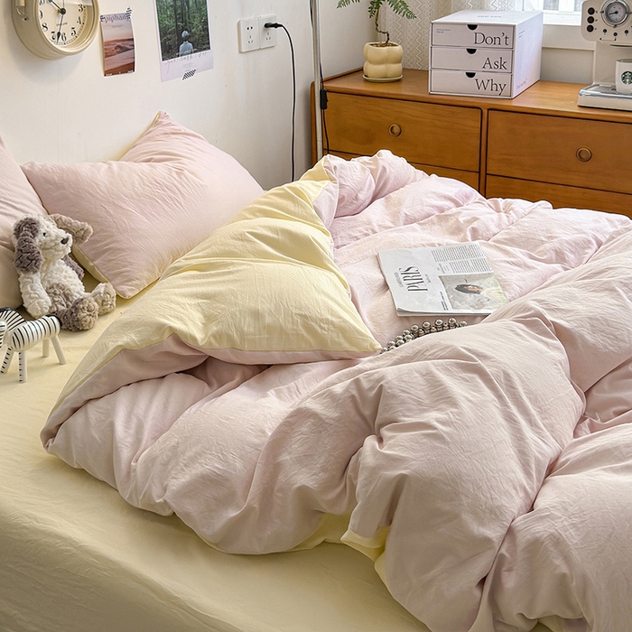 91家纺网 家纺一手货源 找家纺 沐芷 2024新款超柔105g纯色水洗棉四件套-柔雅系列 柔雅-粉玉芝士