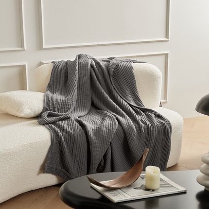 91家纺网 家纺一手货源 找家纺 （总）EH家居 2024新款纯棉四层皱皱纱毯盖毯休闲毯