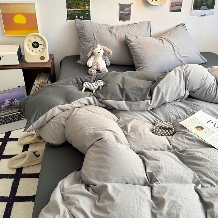 91家纺网 家纺一手货源 找家纺 沐芷 2024新款超柔105g纯色水洗棉四件套-柔雅系列 柔雅-中灰高及灰