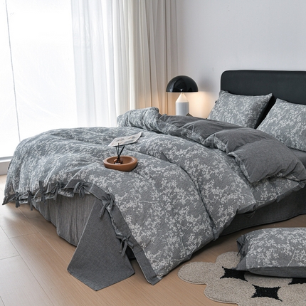 娜娜 2024新款全棉双层纱大提花四件套 栀子花-深灰