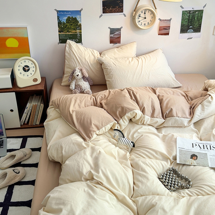 91家纺网 家纺一手货源 找家纺 沐芷 2024新款超柔105g纯色水洗棉四件套-柔雅系列 柔雅-杏色奶茶