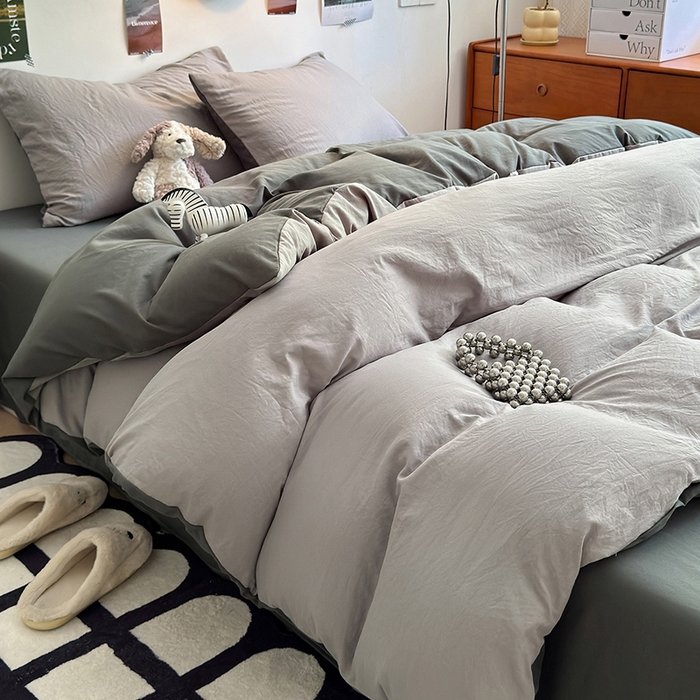 91家纺网 家纺一手货源 找家纺 沐芷 2024新款超柔105g纯色水洗棉四件套-柔雅系列 柔雅-中灰高及灰