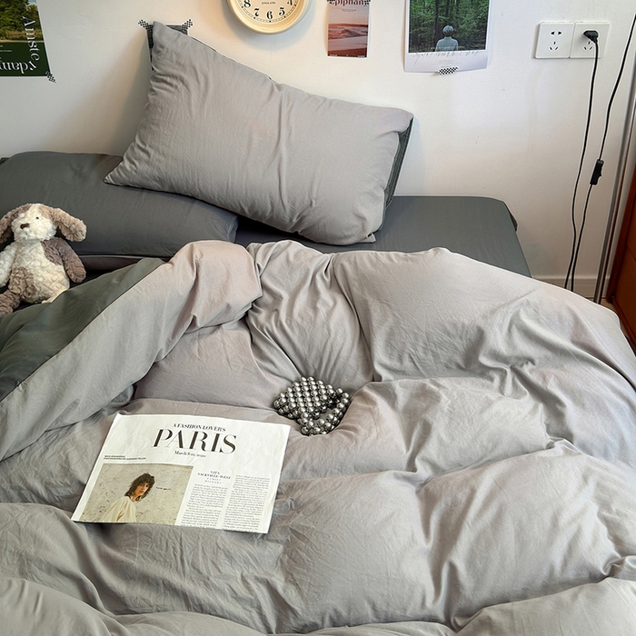 91家纺网 家纺一手货源 找家纺 沐芷 2024新款超柔105g纯色水洗棉四件套-柔雅系列 柔雅-中灰高及灰