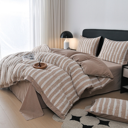 娜娜 2024新款全棉双层纱大提花四件套 条纹-咖