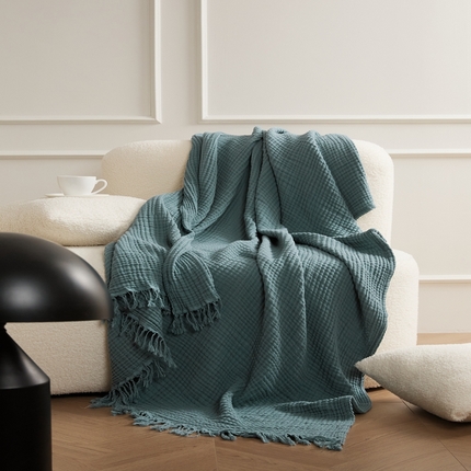 91家纺网 家纺一手货源 找家纺 （总）EH家居 2024新款纯棉四层皱皱纱毯盖毯休闲毯