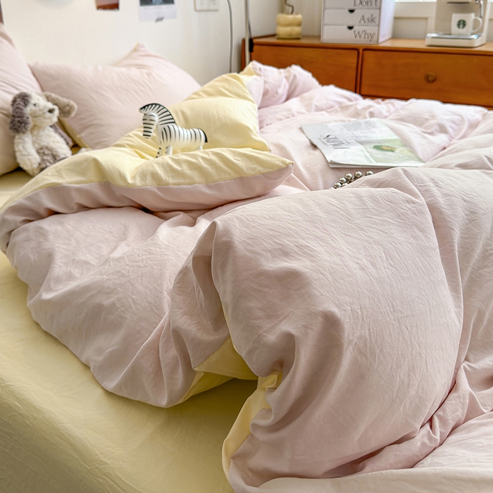 91家纺网 家纺一手货源 找家纺 沐芷 2024新款超柔105g纯色水洗棉四件套-柔雅系列 柔雅-粉玉芝士