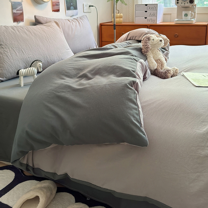 91家纺网 家纺一手货源 找家纺 沐芷 2024新款超柔105g纯色水洗棉四件套-柔雅系列 柔雅-中灰高及灰