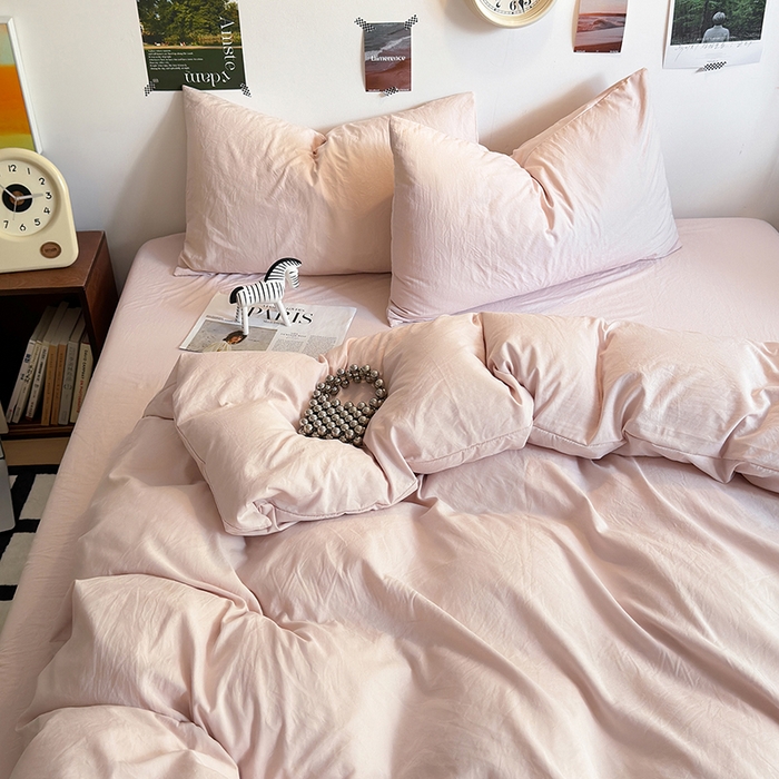 91家纺网 家纺一手货源 找家纺 沐芷 2024新款超柔105g纯色水洗棉四件套-柔雅系列 柔雅-纯粉玉