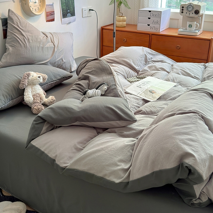 91家纺网 家纺一手货源 找家纺 沐芷 2024新款超柔105g纯色水洗棉四件套-柔雅系列 柔雅-中灰高及灰