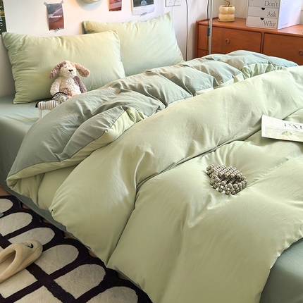 沐芷 2024新款超柔105g纯色水洗棉四件套-柔雅系列 柔雅-草绿果绿